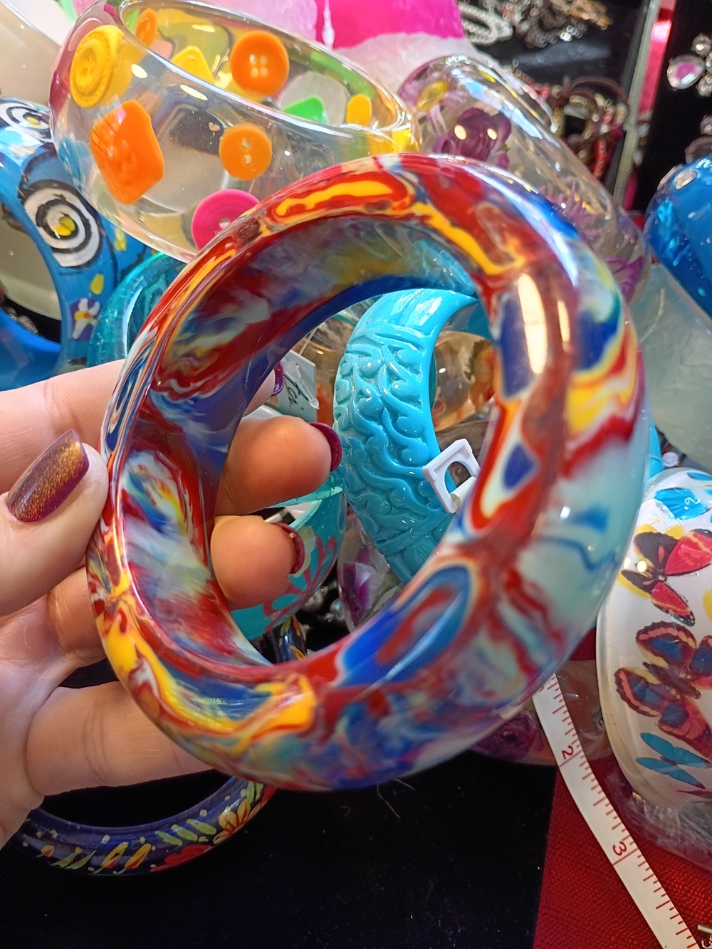Multicolor Resin Marbled Bangle Bracelet - Unbranded